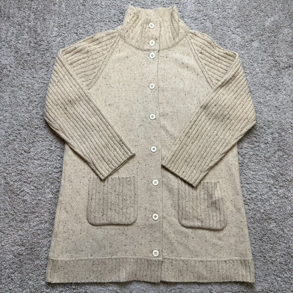 Eileen Fisher Womens Large Lambswool Angora Sweater Beige Long Cardigan Buttons - Picture 1 of 7